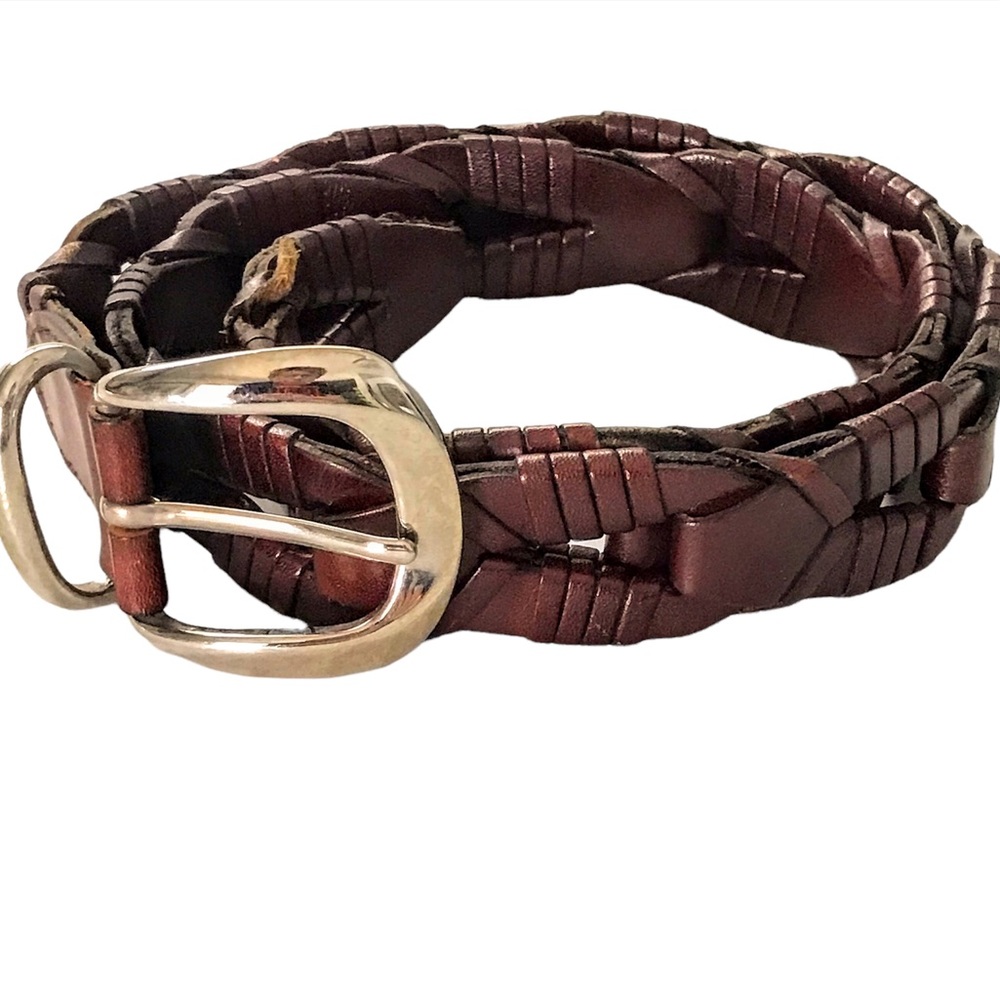 WCM Leather Belt Woven Braid Style Totally Adjustable Close Anywhere Along Belt